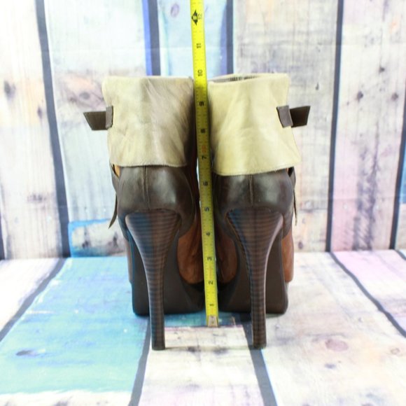 Two Lips Brown Leather Strappy Foldover Flatform Heeled Booties Size 9 - Picture 7 of 10